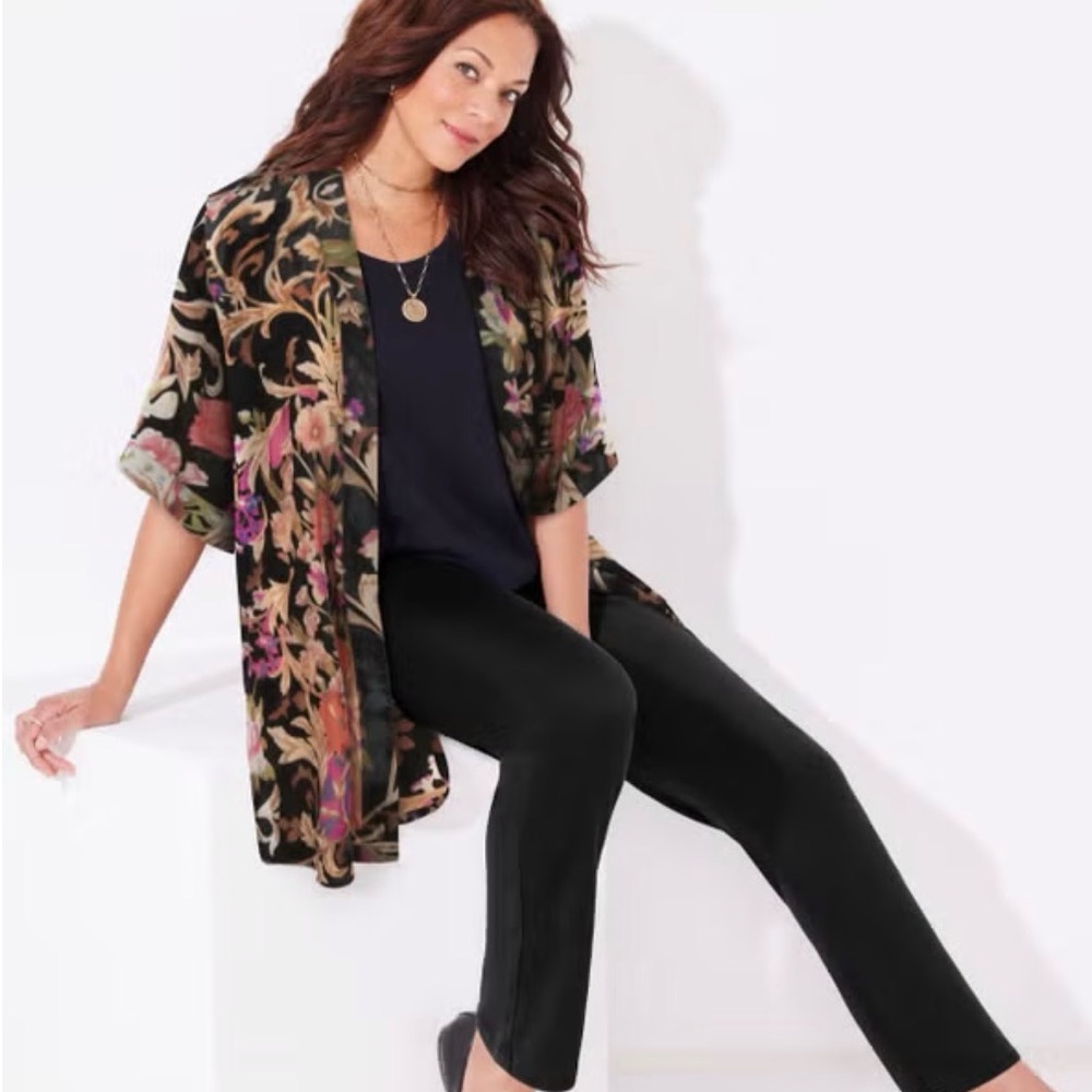 Catherines Sateen Stretch Straight Leg Pants Petite NEW Black